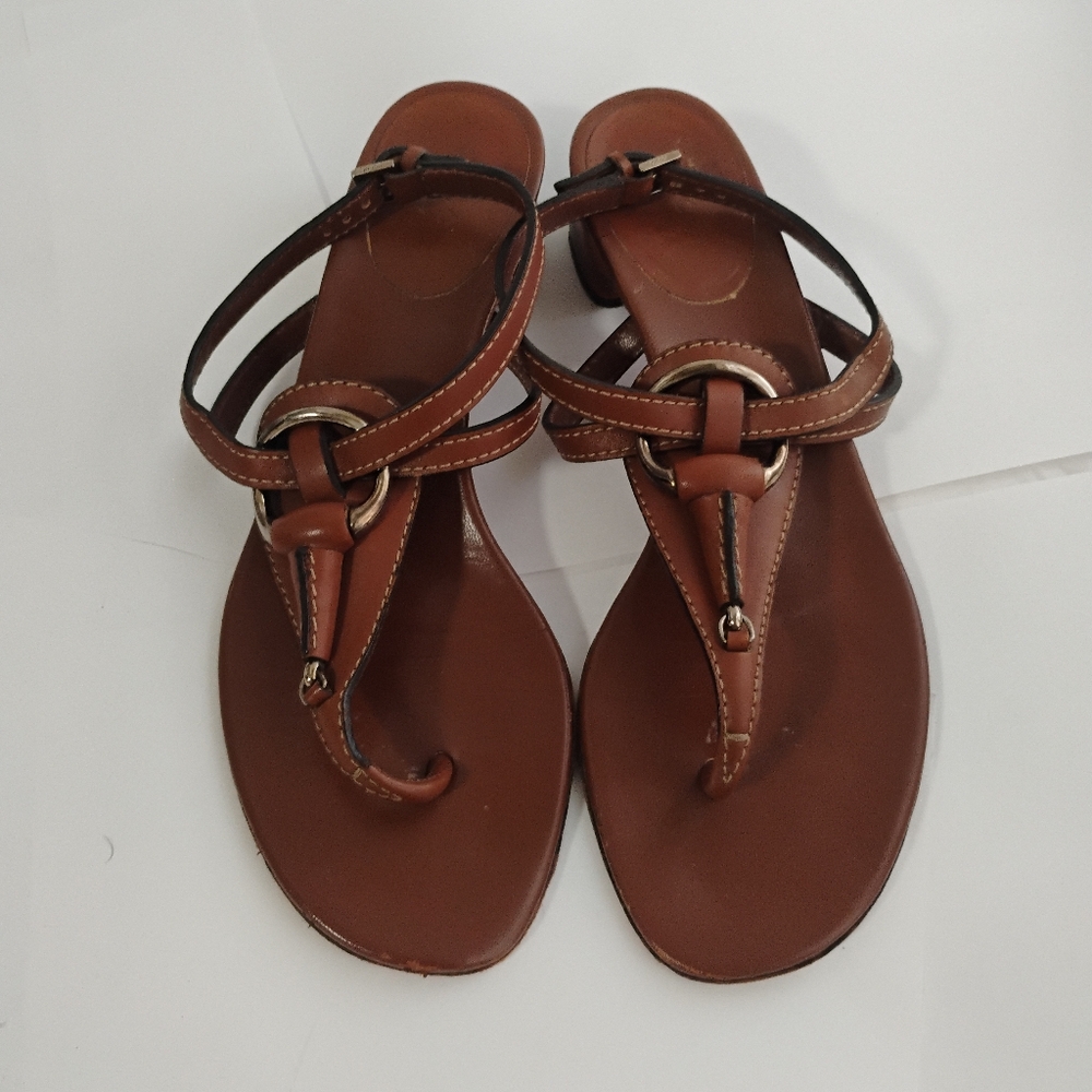Gucci Horsebit ankle strap flat sandals brown 37.5